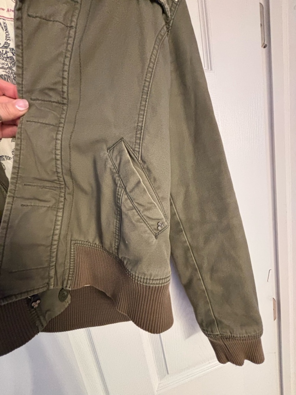 TNA Olive Green Bomber Jacket with Floral Lining - Picture 5 of 10